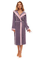 Домашній жіночий довгий велюровий халат з капюшоном LL 2306