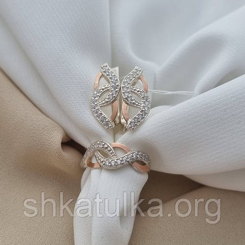 Срібний комплект з золотими вставками та цирконами