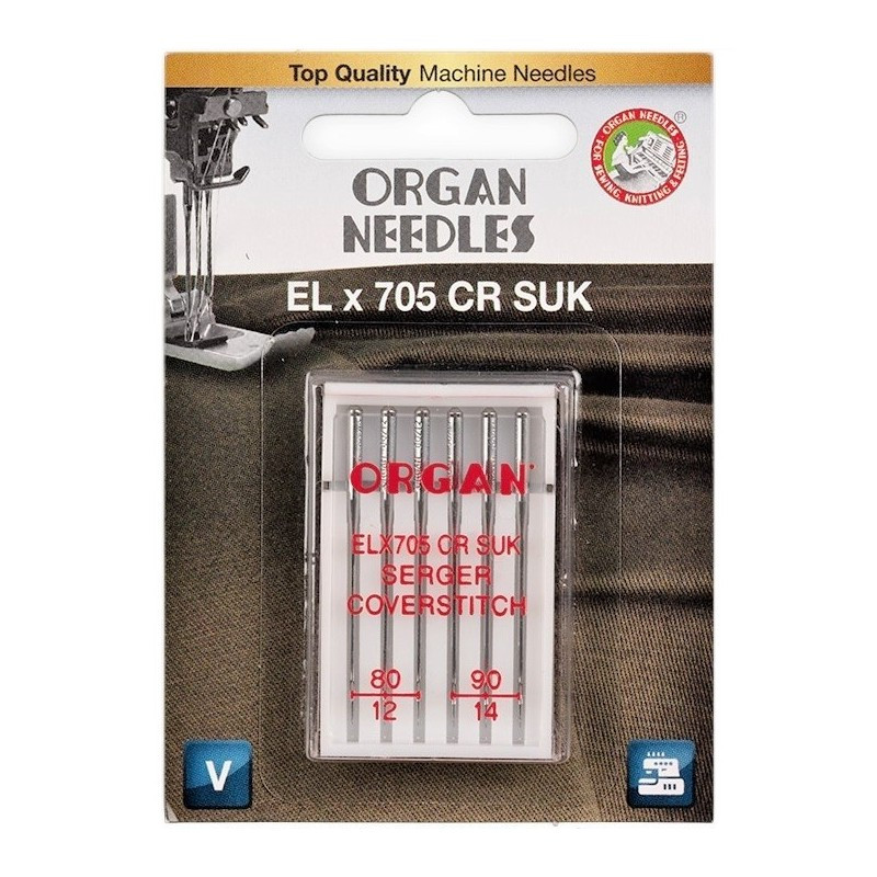 Голки швейні хромовані ORGAN EL×705 CR  SUK №80/90 для оверлоку, розпошивалки блістерна упаковка 6 штук (7021)