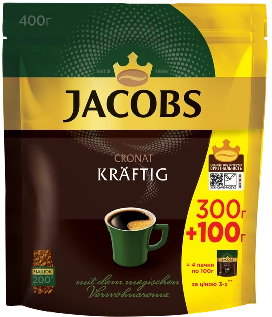 Розчинна кава Jacobs Cronat Kraftig 400 г.