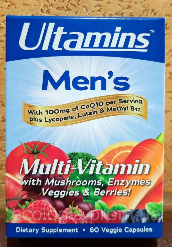Мультивитамины для мужчин 60 капс Ultamins men's Комплекс с коэнзимом Q10 Витамины Минералы Ликопин Лютеин В12 - фото 1 - id-p680824079