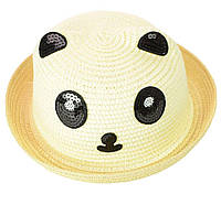 Дитячий солом'яний капелюшок у вигляді пандочки з вушками 50-52