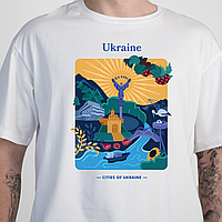 Футболка мужская белая c эксклюзивным патриотичным авторским принтом - Украина, бренд "Малюнки"