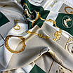 Косинка шовкова хустка на шию на сумку бежевий атласний жіночий шаль з принтом шовк-армані Зелений, фото 2