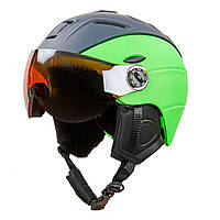 Шлем горнолыжный с визором и механизмом регулировки MOON MS-6296 PC p-p M 55-61 Салатовый-серый mn