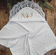 Крижма для хрещення - рушник-куточок для хрещення Хрестик з мереживом  90х80 см