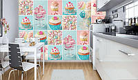 Флизелиновые фотообои для стен кухни 184x254 см Разноцветные кексы и зефир (10447V4A)+клей