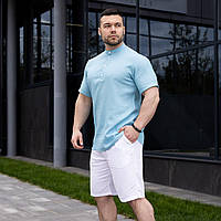 Рубашка и шорты мужские костюм летний Molodist голубой Комплект мужской лен Шорты льняные Рубашка льняная лето