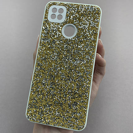 Чохол для Xiaomi Redmi 9C блискучий з камінням чохол на телефон сяомі редмі 9с золотий D8U, фото 1