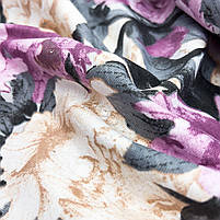 Тканина DUCK "Квіти бежево-фіолетові з сірим листям", фото 2