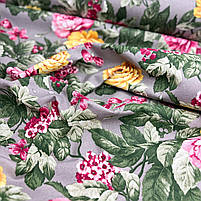 Тканина DUCK "Квіти рожеві, жовті з зеленим листям на сірому", фото 2