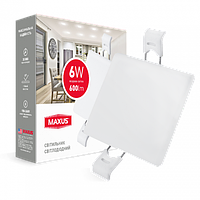 Світлодіодний світильник вбудований квадрат MAXUS SP edge 6W, 4100К 1-MSP-0641-S