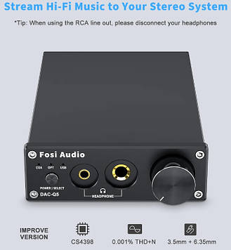 Конвертер звука SPDIF/Coaxial на RCA/3.5/6.35 Fosi Audio DAC-Q5 black