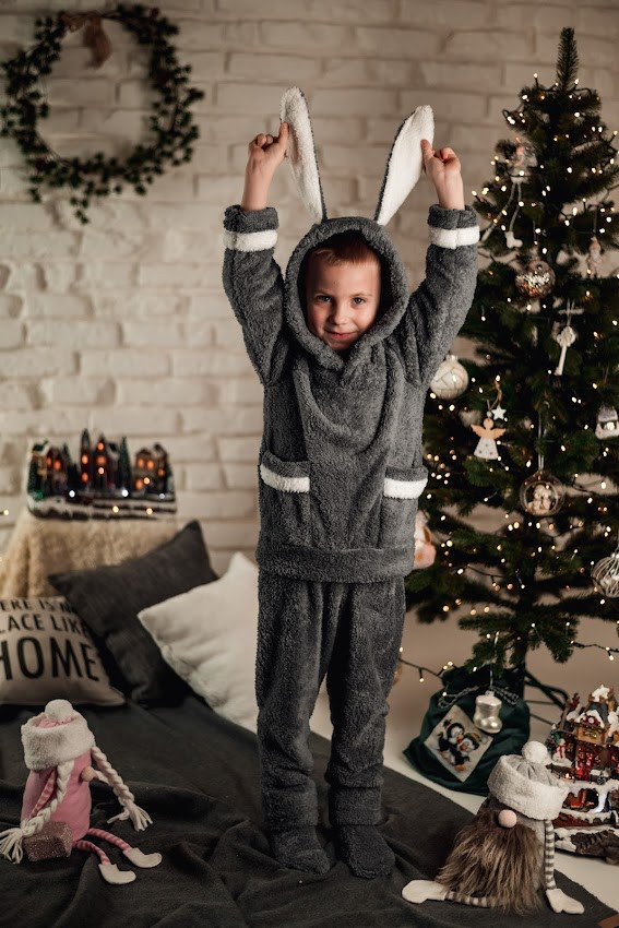 Дитяча тепла піжама із заячими вушками для хлопчика, фото 1