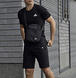 Чоловічий спортивний костюм літній шорти та футболка Adidas комплект (барсетка подарунок). Живе фото