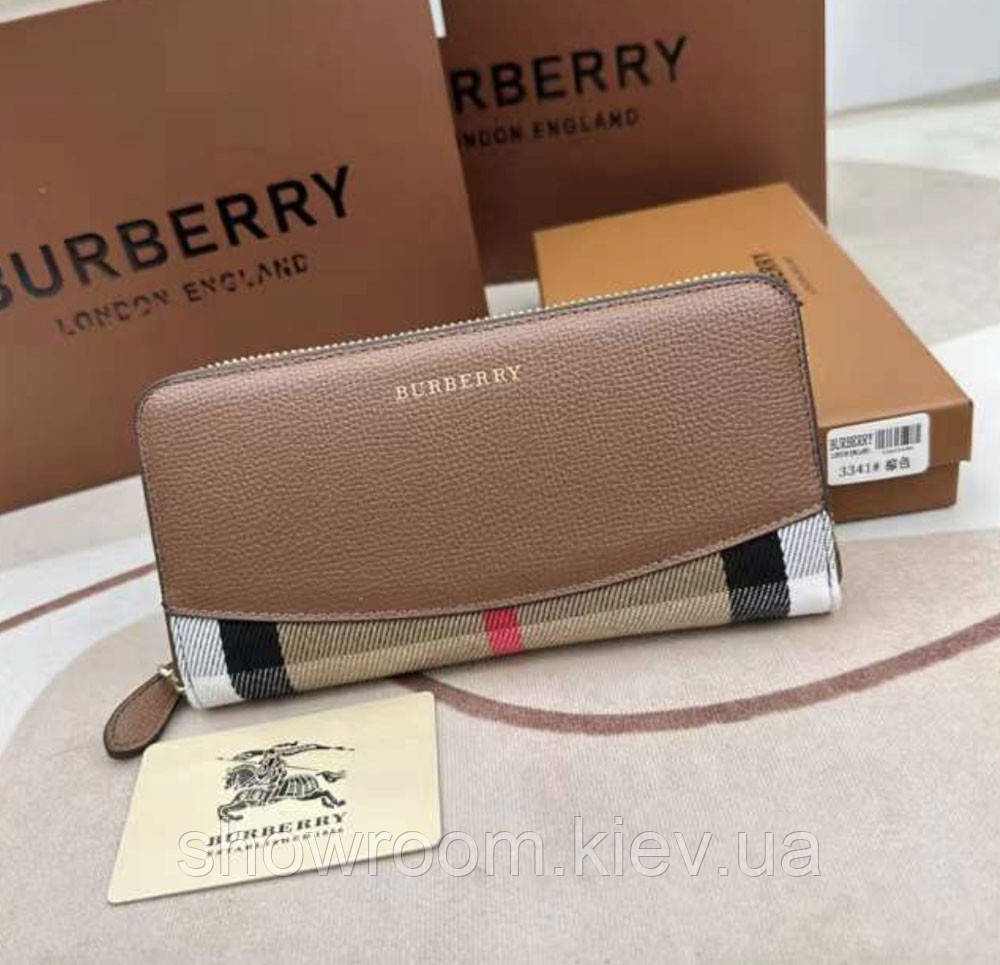 Жіночий шкіряний гаманець на блискавці Burberry (3341) brown, фото 1