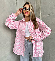 Женская розовая котоновая рубашка оверсайз