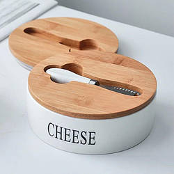 Сирниця з ножем і бамбуковою кришкою "Cheese", 16х7,5 см