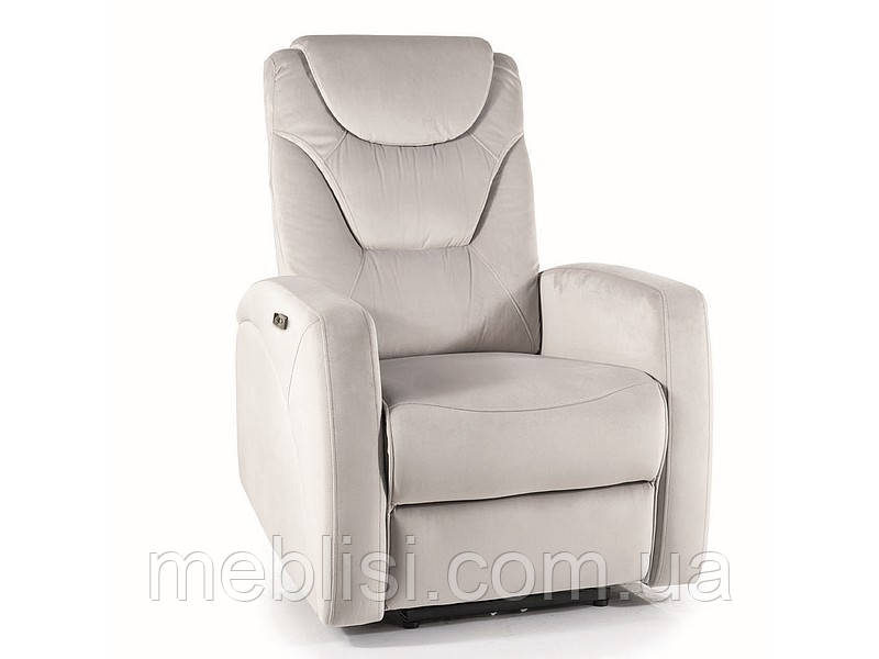 Світло сіре крісло реклайнер Kronos Velvet електричний  механізм Bl.03 (Польща Signal)