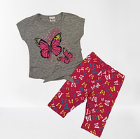Костюм летний с бабочками лосины и футболка