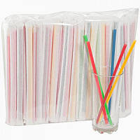 Трубочка для напоїв пластикова без вигину Ø 6.8мм довжина 21см в індивідуальній упаковці кольорова 200 шт/уп.