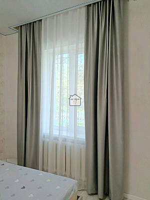 Комплект штор кольору "хром" №114 матові штори Блекаут на вікна в спальню та зал Однотонні 2штори