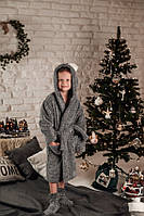 Дитячий махровий халат на запах з вушками, двоколірний