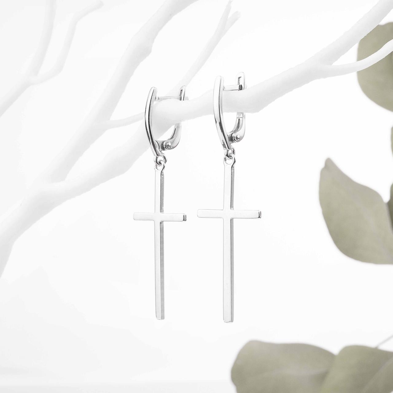 Срібні сережки Хрести народжені, фото 1