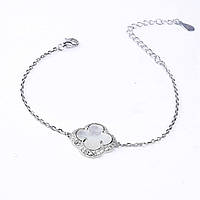 Срібний браслет Клевер із фіанітом і перламутром