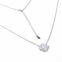 Срібне кольє Клевер із фіанітом і перламутром