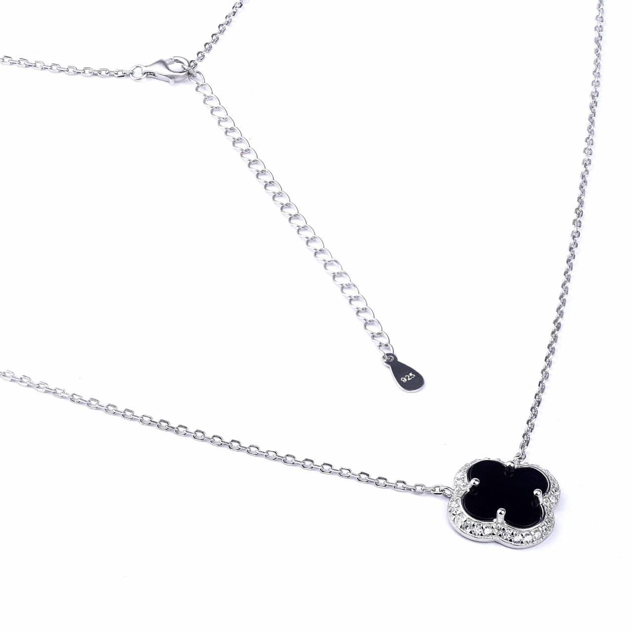 Срібне кольє Клевер із фіанітом і оніксом, фото 1