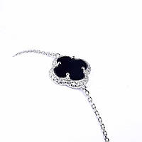 Срібний браслет Клевер із фіанітом і оніксом