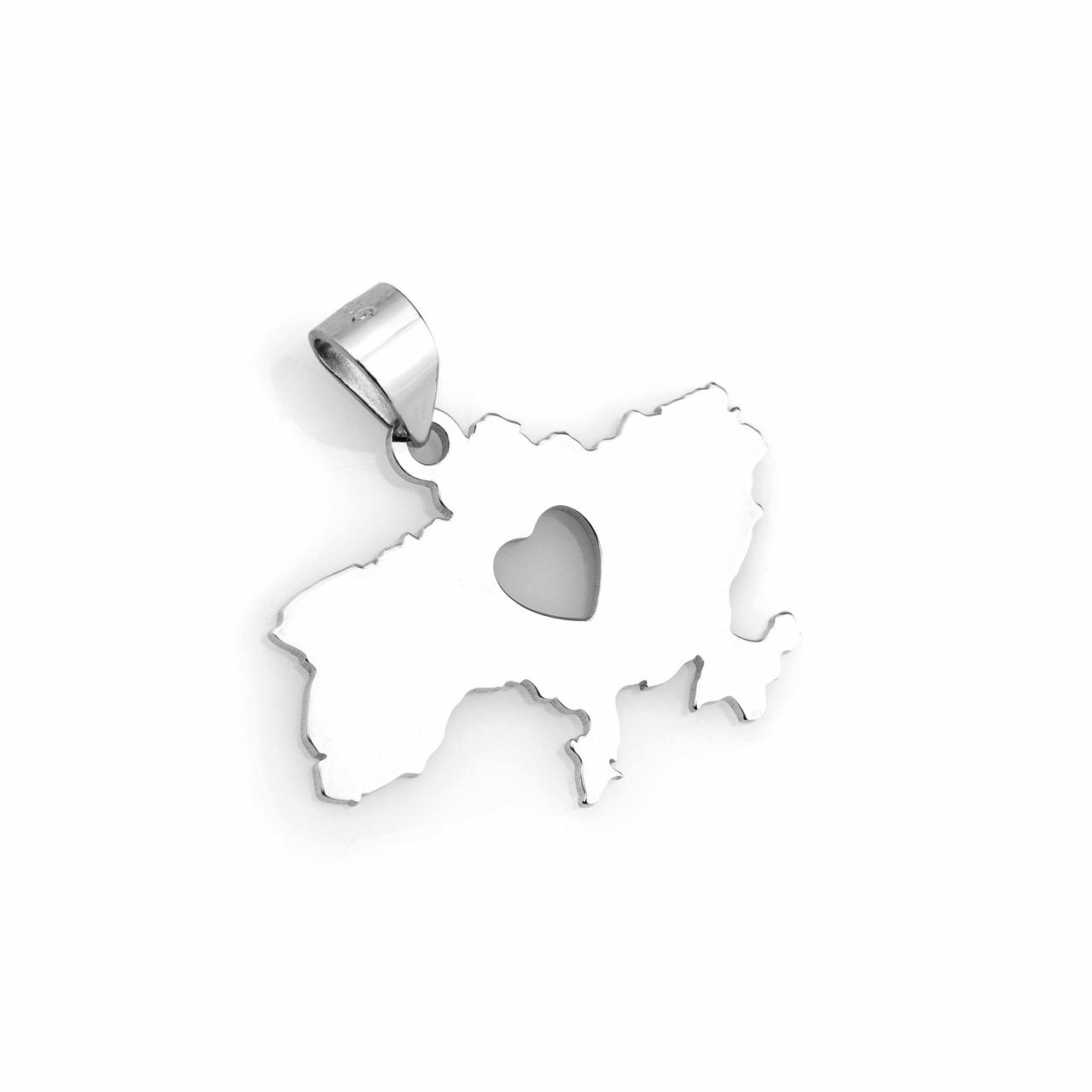 Срібний кулон підвіска Мапа України з Серцем