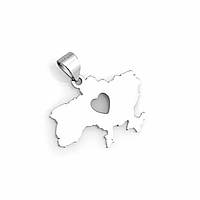 Срібний кулон підвіска Мапа України з Серцем