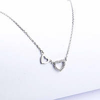 Срібне кольє Подвійне Серце з фіанітом