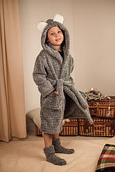 Дитячий теплий халат на запах з вушками, велсофт