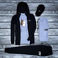 Молодежный стильный летний набор 5в1 Nike, Модный мужской комплект кофта, штаны, шорты, кепка, футболка XXL