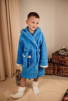 Детский теплый халат с капюшоном для мальчика, велсофт