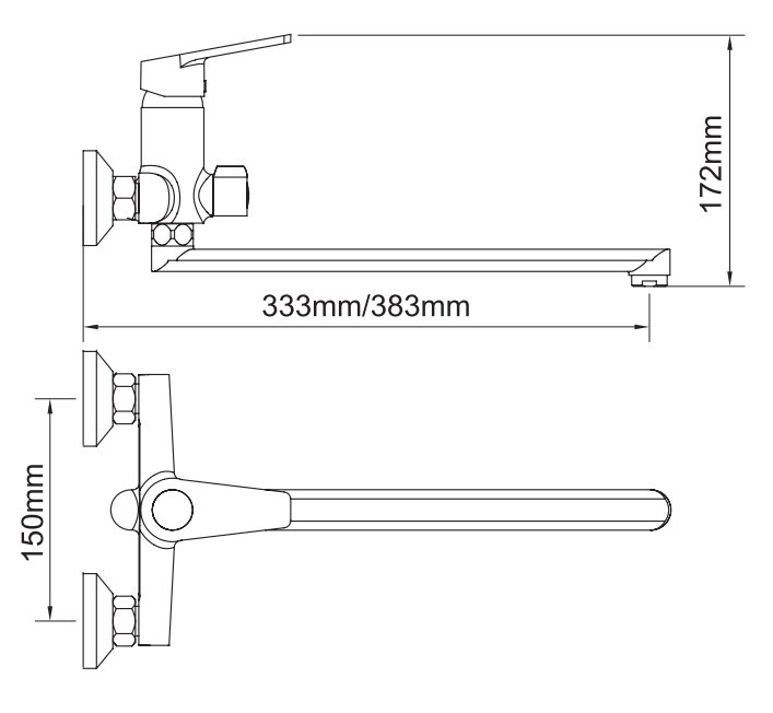 Смеситель s37 Ø35 для ванны излив прямой 350мм дивертор встроенный картриджный AQUATICA (9737220), фото 2