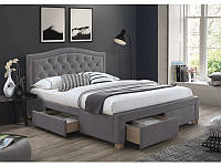 Кровать двуспальная с ящиками и мягкой обивкой в спальню Electra velvet 160x200 серая Signal