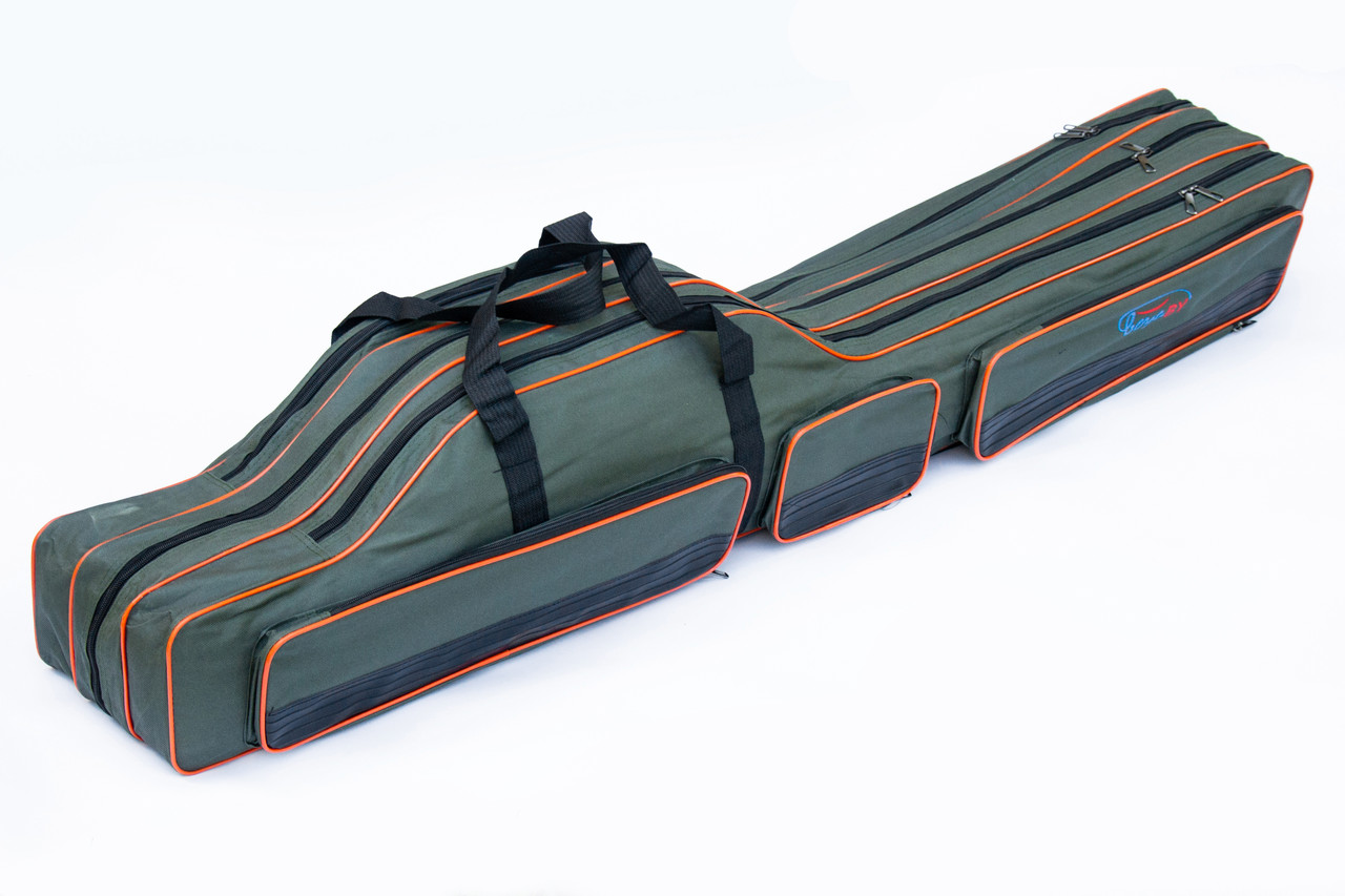 Чохол для вудилищ BoyaBy 150см 3 секції 3 кишені напівжорсткий Олива, фото 1