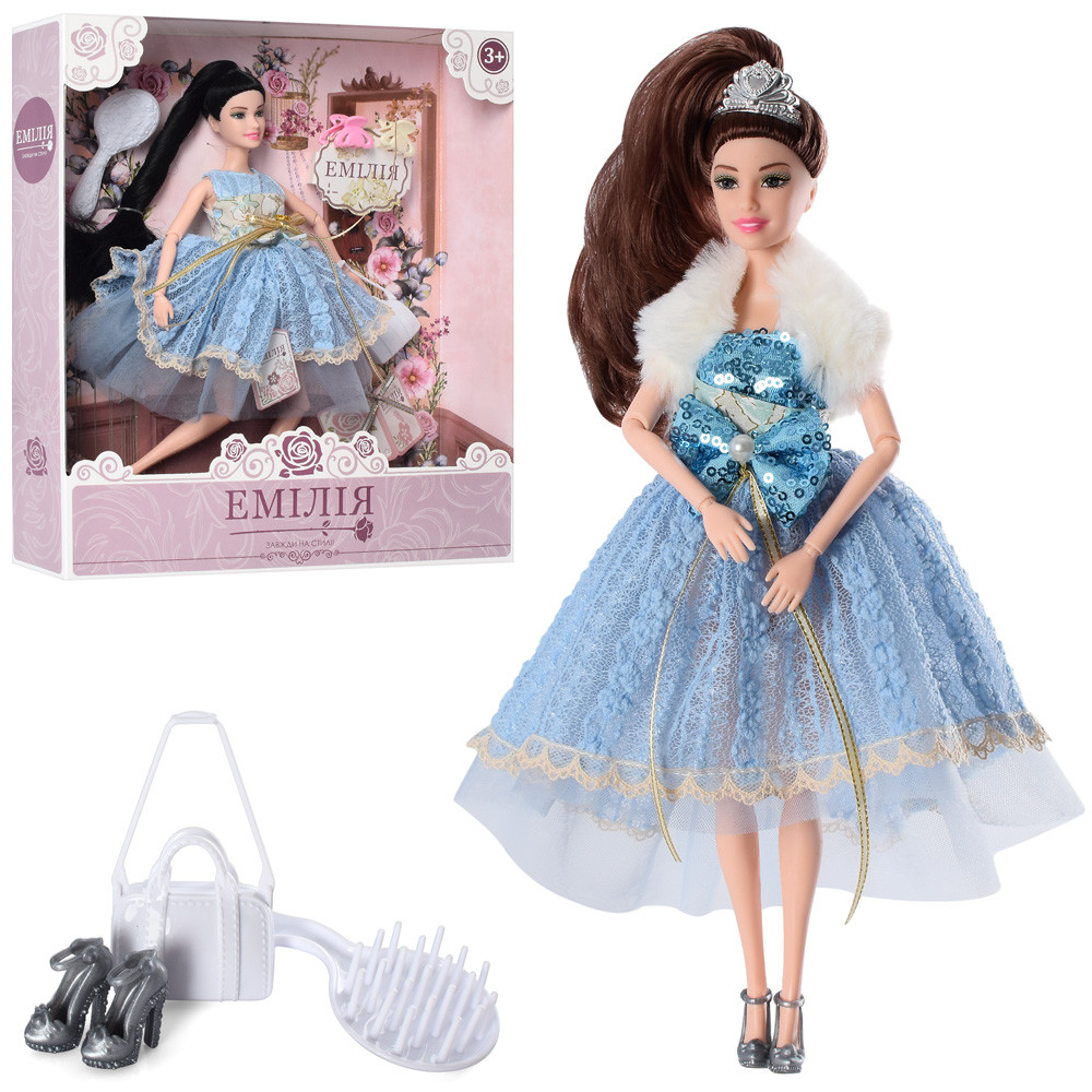 Лялька шарнірна Емілія Limo Toy (сумочка, гребінець, 2 види (взуття/шпильки) M 4676 UA