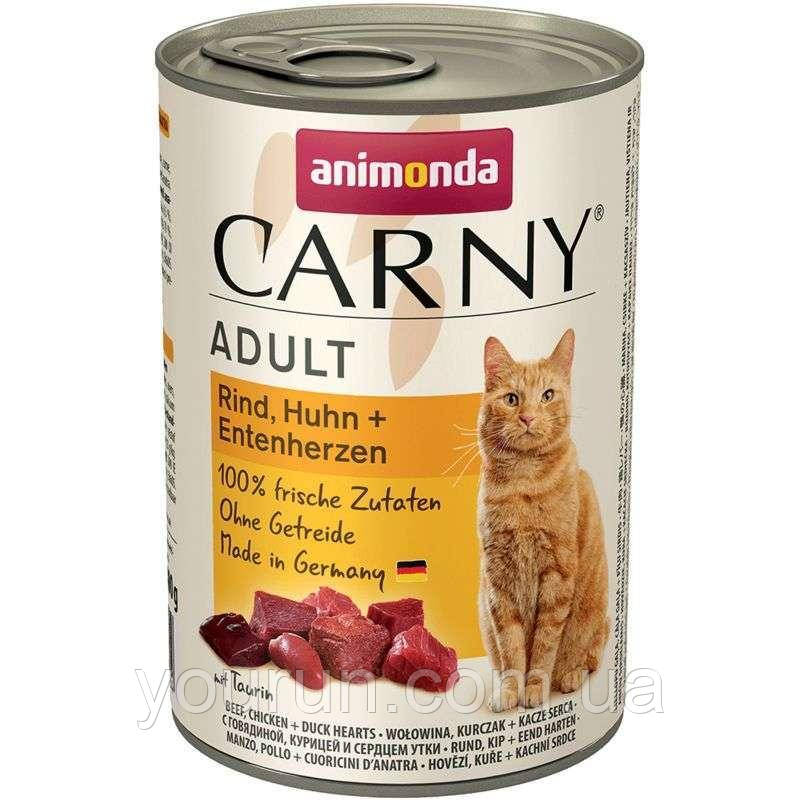 Animonda(Анімонда)Carny Adult Beef,Chicken+Duck hearts корм для кішок(яловичина, курка та качині серця)400 гр, фото 1