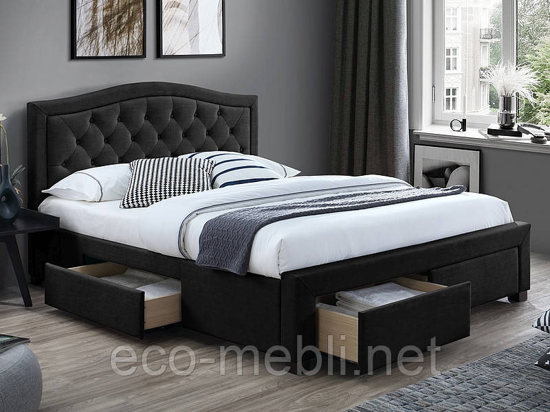 Ліжко двухспальне з ящиками та мякою оббивкою у спальню Electra velvet 160x200 чорний Signal
