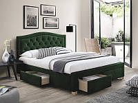 Кровать двуспальная с ящиками и мягкой обивкой в спальню Electra velvet 160x200 зеленый Signal