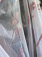 Тюль полиестр в розовый орнамент 410*300см Отрез