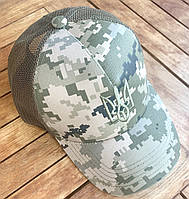 Тактична кекпа піксель з тризубом армійська камуфльована кепка з сіткою тактична бейсболка камуфляж