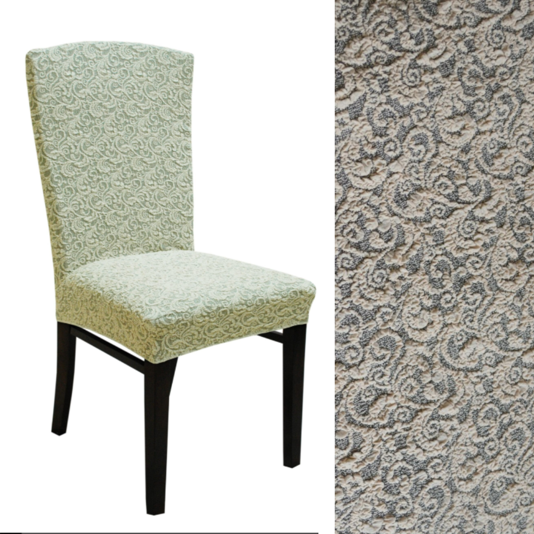 Чохли на стільці зі спинкою без спідниці декоративні, жакардові чохли на стільці натяжні Туреччина Ванільний, фото 1