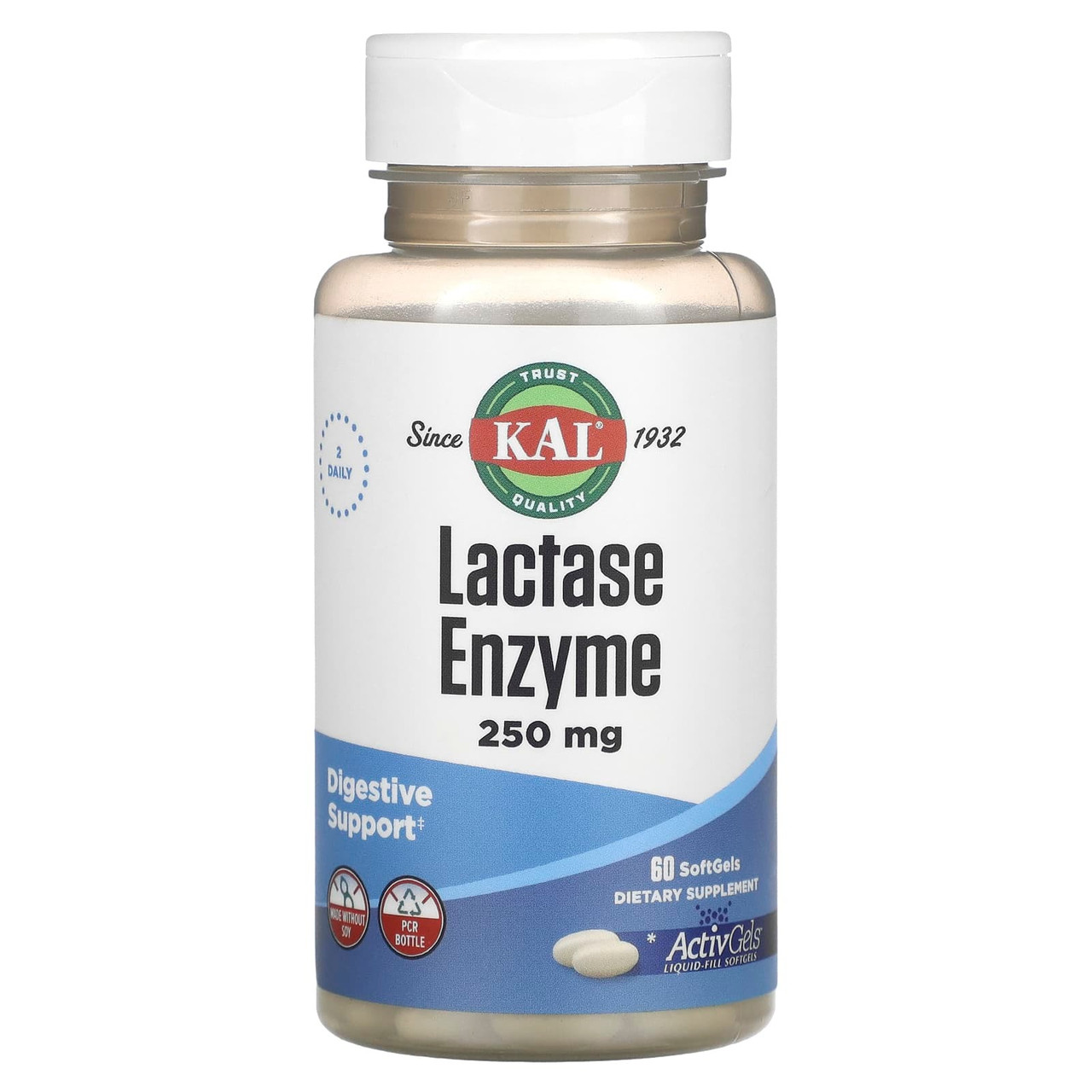 Лактаза KAL Lactase Enzyme 250 мг 60 капсул, фото 1