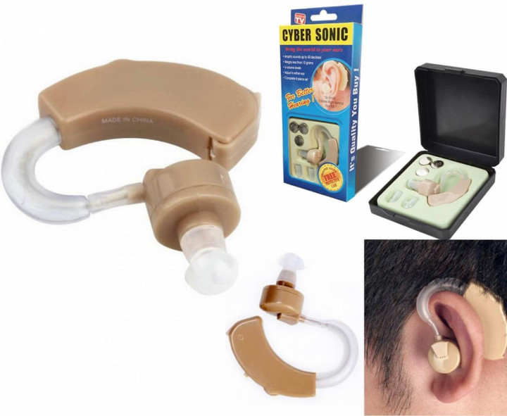 Аккумуляторный слуховой аппарат заушной Cyber Sonic Усилитель звука для уха с кейсом для хранения AGR - фото 3 - id-p1852246850